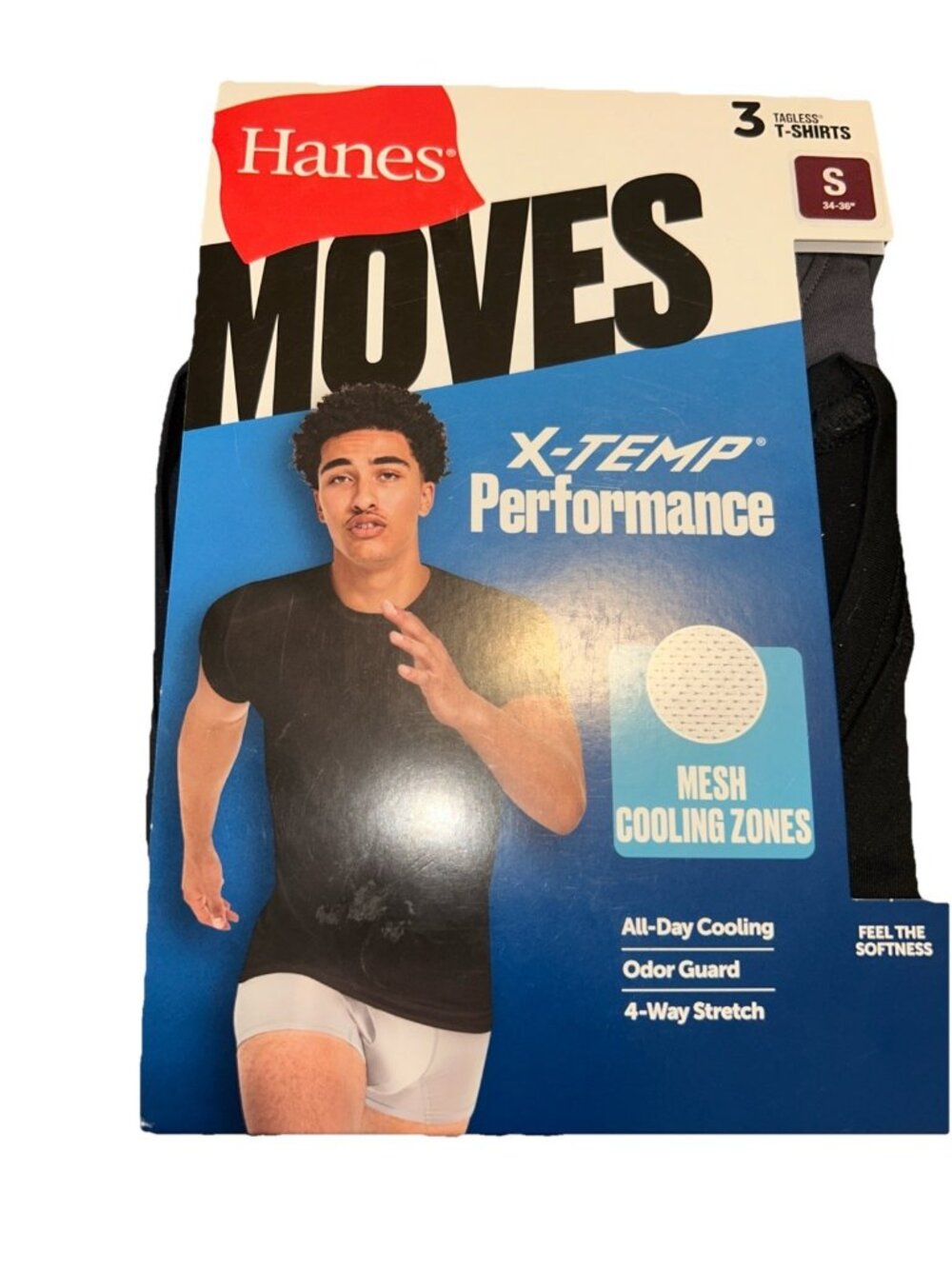 Hanes 3 Pack Moves X Temp Men's S Breathable Mesh Crewneck T-Shirt Black/Grey